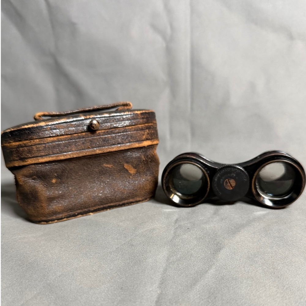 Vintage Bausch & Lomb Sport Glass Binoculars Black 1916 Patent with Leather Case